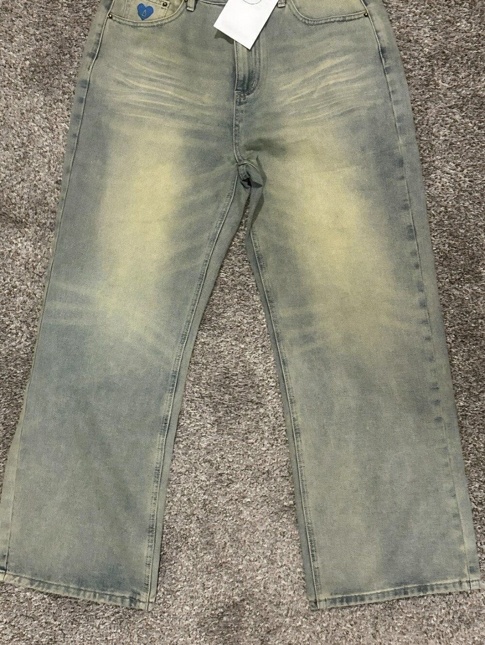 Aelfric Eden Washed Green Straight Jeans with Faded Yellow Accents